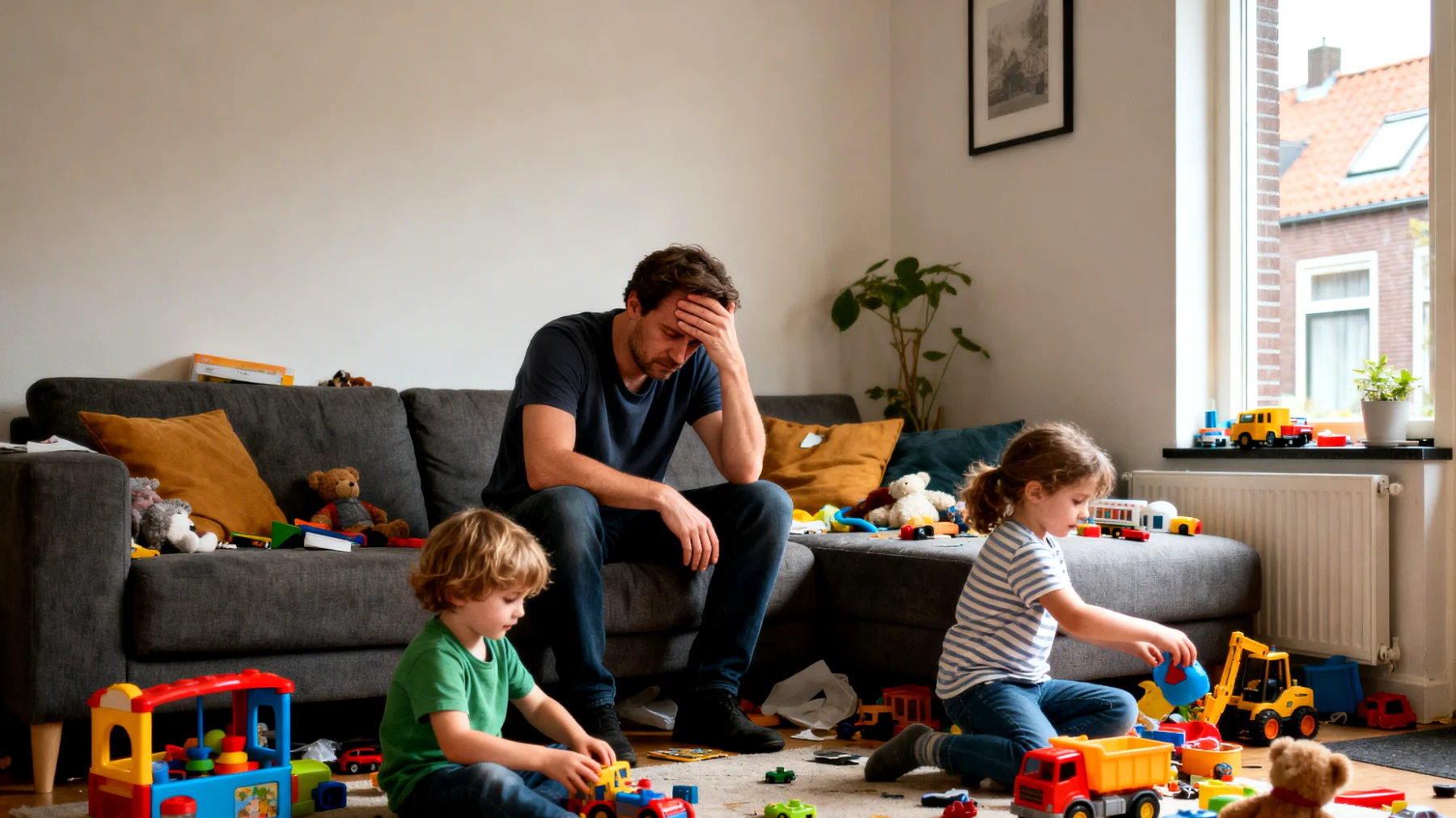 Vader die moeite heeft met het stellen van grenzen en structuur bieden aan zijn kinderen door overmatige permissiviteit, waardoor kinderen te veel vrijheid krijgen zonder duidelijke regels en consequenties"